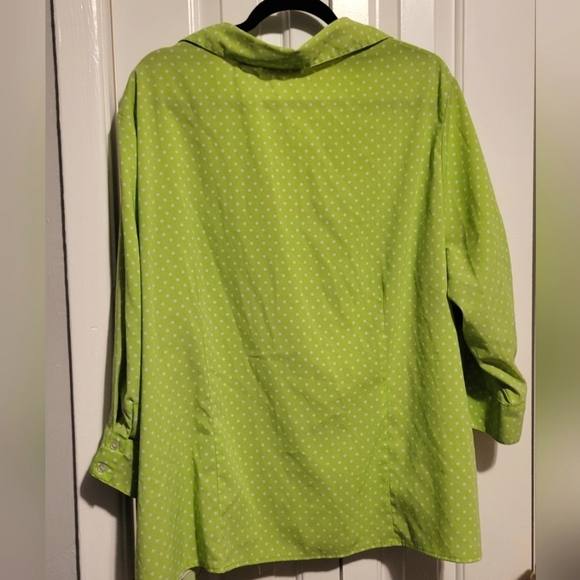 Apparenza Lime Green and White Polka Dot Blouse 3x Pre-owned - Picture 6 of 8